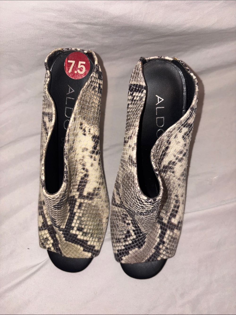ALDO Women's Snake-Print Open-Toe Mules in Black and Cream